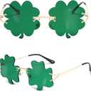 St. Patricks Day Irish Shamrock Sunglasses - Four Leaf Clover Leprechaun Costume Glasses Party Decorations Accessories (Green)