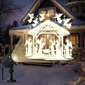 Treela Christmas Nativity Projector Lights Outdoor Dynamic Religious Christian Jesus Lights Decoration Outside Indoor LED Landscape Lamp for Holiday Garden Supplies