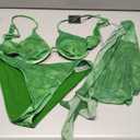 ZAFUL 3 Piece Swimsuits for Women Underwire Thong Bikini Sets Clasp Back Triangle Bathing Suit Cover Up Mesh Sarong Wraps (Large, Green)