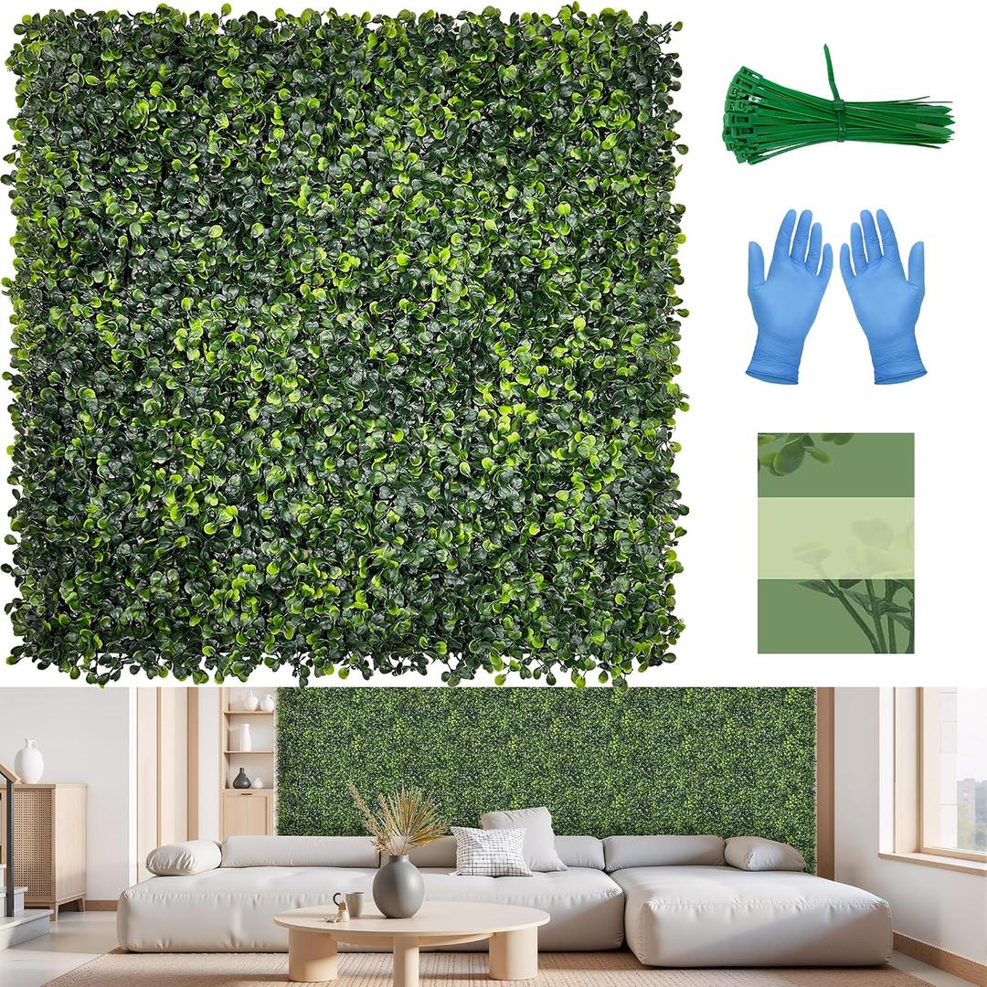 Artificial 20"x20" (12 Pieces) Boxwood Grass Wall Panels Screen | UV-Anti Faux Green Leaf Privacy Fence, Garden/Backyard/Patio/Balcony/Party Greenery Hedge Backdrop, Indoor Outdoor Decor