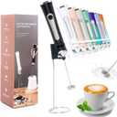 Rechargeable Milk Frother Handheld For Coffee,3 Speeds Frother Wand With Stand, Batidora De Mano Electrica,Coffee Frother With 2 Heads,Drink Mixer Electric Handheld,Kitchen Essentials(Black)