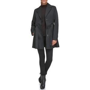 Kenneth Cole Women's Trench Coat with Waist Tie Belt and Notch Collar, Black, Large