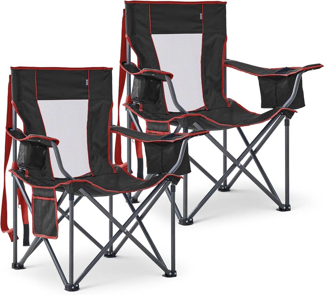 2 Pack Oversized Camping Chair, Folding Outdoor Chair Support 400 Lb, Black, Twin Pack