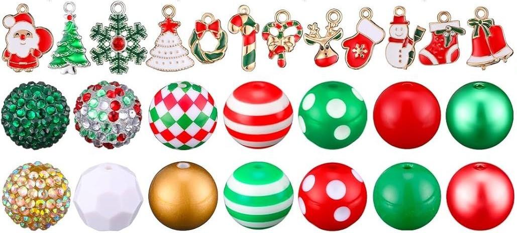 Christmas Beadable Kit Silicone Plastic Candy Beads Pen Snowmen Santa Bead for Students Kids Teacher School Making DIY(Plastic)