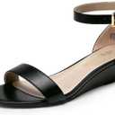 DREAM PAIRS Womens Open Toe Espadrilles Dressy Platform Sandals Slip on Elastic Ankle Strap Wedges Sandals, Size 9, Black/ Pu, INGRID-W