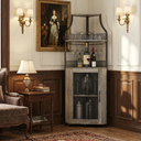 Garvee Corner Wine Bar Rack Cabinet with Detachable Wine Rack, Bar Cabinet with Glass Holder and Mesh Door, Liquor Coffe Bar Cabinet with Adjustable Shelves, ‎Grey