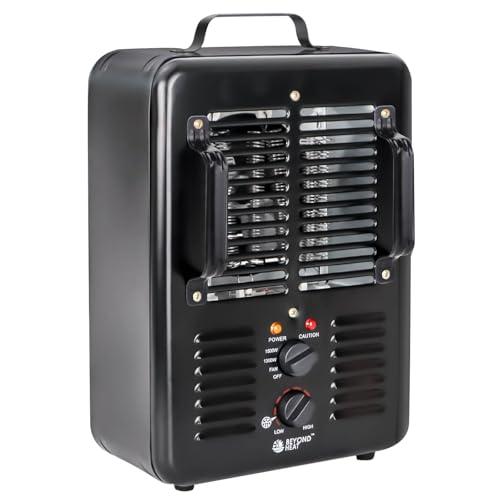 BEYOND HEAT Milkhouse Space Heater, 1300W/1500W Electric Heater with Thermostat, 3 Heat Settings, Safe and Quiet for Home Garage Workshop Warehouse, Black