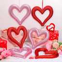 6 Pcs Large Heart Ornaments for Valentines 10'' 3D Glitter Heart Hanging Ornament for Tree Wreath Door Home Window Valentine's Day Wedding Holiday Decor(Red and Pink,Fine Glitter)