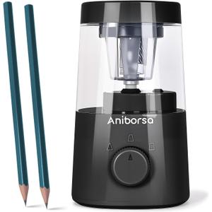 Electric Pencil Sharpener, Helical Blade Automatic Pencil Sharpener, Battery/USB Cord Operated Adjustable Sharpness for 6-8 mm Pencil, Classroom, School, Office, Home, Black