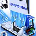 PS5 Slim Stand and Turbo Cooling Station with Controllers Charger Station for Playstation 5, PS5 Pro Console Accessories with 3 Levels Cooling Fan 13-Game Organizer Headset Holder for PS5 Digital/Disc