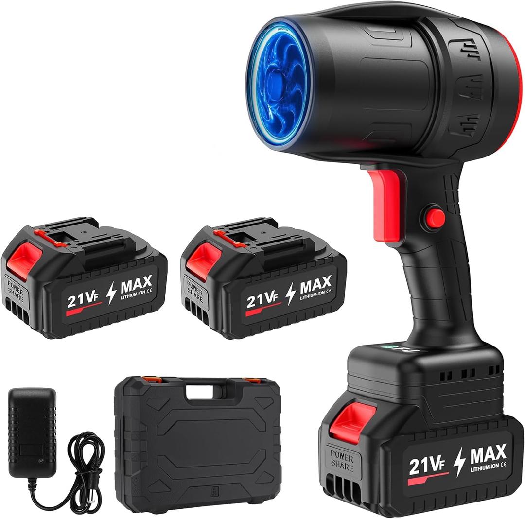 Small Handheld Cordless Leaf Blower with 2×4.0Ah Batteries & Charger – Portable Electric Rechargeable Blower, 500, 000 RPM Turbo Jet High Power, Lightweight for Yard, Patio & Garage Cleaning