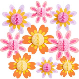 SUNBEAUTY 9 PCS Pastel Flower Party Decorations Hanging Paper Flowers Honeycomb for Women Birthday Spring Easter Wedding Garden Tea Party Baby Shower