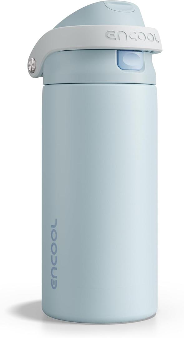 ENCOOL Leakproof Insulated Water Bottle with Straw Dual-Sip Water Bottle Bag-Safe Design for Work, Commute & Gym  Keeps Drinks Cold All Day, 18 oz, Frost Blue