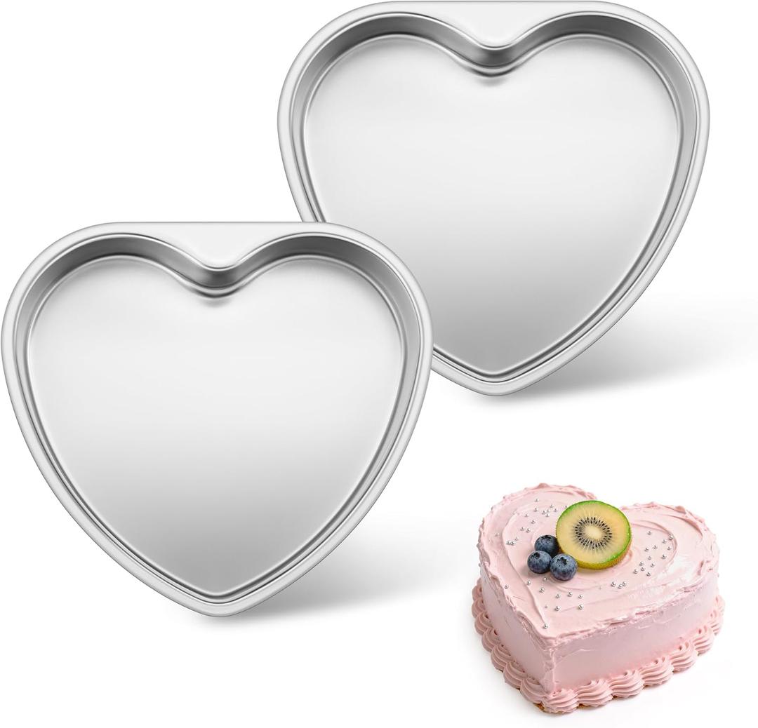 E-far 6 Inch Heart Cake Pan, 2Pcs Stainless Steel Small Heart Shaped Cake Mold, Cake Tin Baking Pan for Valentine's Day Anniversaries Wedding, Non-Toxic & Dishwasher Safe