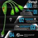 2 x 3 Way Extension Cord with LED Switch, 1.32FT Heavy Duty Green Power Cord Splitter,18AWG,10A/1250W,Automatic Overcurrent Protection,Indoor Use,for High-Power Electrical Appliances