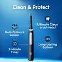 Oral-B Rechargeable Electric Toothbrush, iO3 Limited Deep Clean, 3 Cleaning Modes, Visual Pressure Sensor to Protect Gums, 2 Brush Heads, Travel Case, White