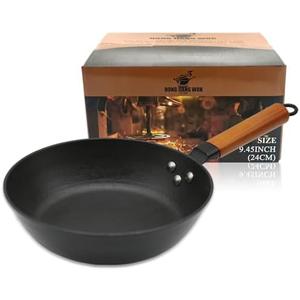 HONG JIANG WOK 9 Inch Pre-Seasoned Cast Iron Skillet, ICH Technique, Thicker and Taller, Deep Frying Pan with Unique Tortoise Pattern for All Cooktops & Oven Safe