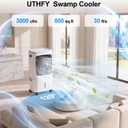 Uthfy 3000CFM Swamp Cooler, 34" Evaporative Air Cooler with 7.2Gal Detachable Water Tank, 120° Oscillation, Remote, 12H Timer, 3 Speeds, Portable Air Conditioners for Home, Garage, Patio, White