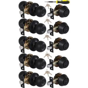 Lanwandeng (5 Sets) All Keyed Same Entry Door Knob and Single Cylinder Deadbolt Combo Set, Matte Black Exterior Door Knobs with Lock and Keys for Entrance and Front Door