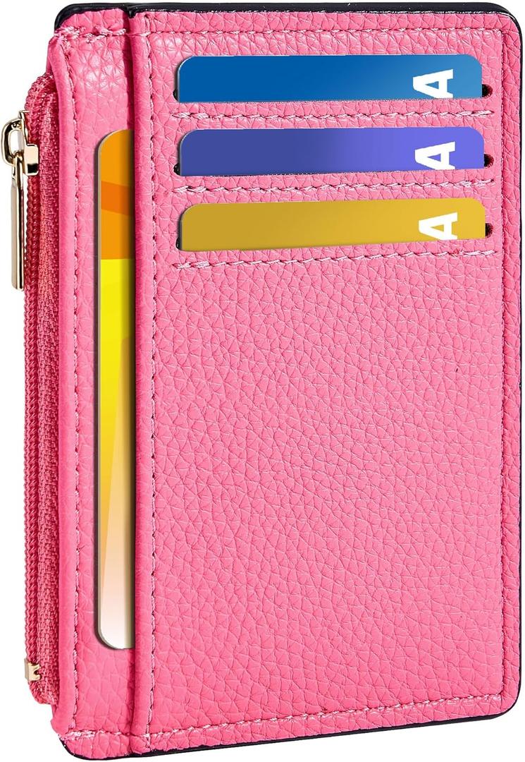 Tipmile Credit Card Holder for Women Slim Minimalist Front Pocket RFID Blocking Wallet Small Compact Card Case with ID Window, Vibrant Pink
