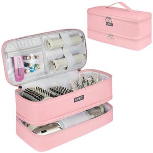 Travel Carrying Case Compatible with Shark Flexstyle Styler/FlexFusion/Hair Dryer, Double-Layer Hair Hot Tools Storage Bag Fits for Dyson Airwrap Styler/Supersonic Hair Dryer, Pink-Bag Only