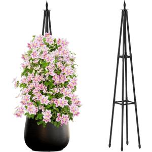 4FT Obelisk Trellis for Climbing Plants Outdoor, 16mm Rust-Proof Extra Thickened Plastic-Coated Metal Pipes, Indoor Climbing Support for Potted Plants, Vines, Flowers Stands,Black
