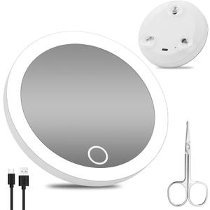 30x Magnifying Mirror with Light, 4inch Lighted Magnified Mirror with 3 Suction Cups, Travel Small High Magnification Compact Makeup Mirror with Scissors Sets (30x-white-1)