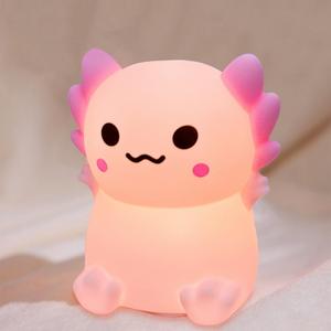 Axolotl Silicone Nursery Night Light, Dimmable LED Axolotl Night Lamp,Cute Axolotl Lamp Gifts Rechargeable Bedroom Lamp Bedside Lamp with Touch Sensor for Kids Girls Boys (Axolotl A)