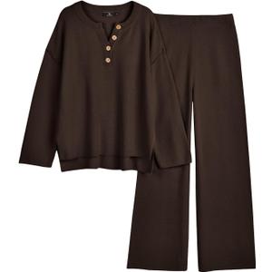 LILLUSORY Women's 2 Piece Lounge Sets Oversized Slouchy Matching Cozy Knit Sets (Medium, Dark Coffee)