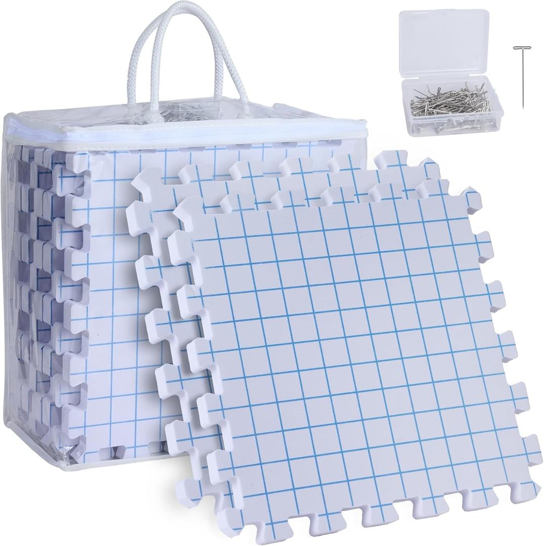9 Pack Blocking Mats for Knitting & Crochet Project, Extra Thick Knitting Blocking Mat with Grid LinesKnitting Mats with 100 T-Pins and Storage Bag