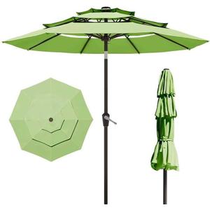 10FT Patio Umbrella 3 Tiers Outdoor Market Umbrella w/Push Button Tilt, Crank, UV and Waterproof Table Umbrella for Garden, Pool, Backyard, Deck, Lawn, Apple Green, Standard