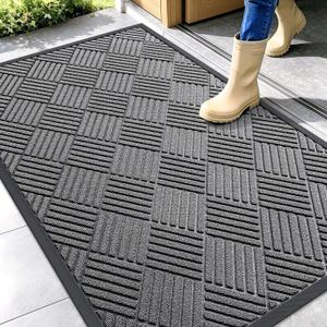 OLANLY Front Door Mat Outside Entrance 47x32, Absorbent, Heavy Duty Sturdy Natural Rubber Doormat Indoor Outdoor, Stain and Fade Resistant, Non-Slip Low Profile Floor Mat for Entryway, Grey Diamond