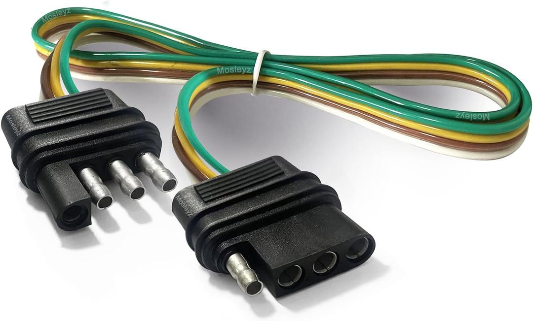 Trailer Wire Extension 4-Way 4 Pin Plug, 4 Wire 4-Flat Connector with Male & Female Plug 18 AWG 26 inch Hitch Light Trailer Wiring Harness Extender