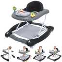Foldable Baby 5-in-1 Activity Walker - Rocker, Activity Center, Bouncer, Seat Walker, Push Walker - Adjustable Speed Rear Wheels and Height Toys Ages 6-18 Months (Black)