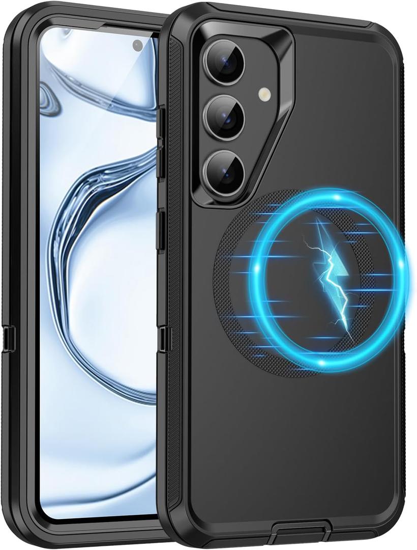 for Galaxy S25 Plus/S24 Plus Case[Compatible with MagSafe] [Shockproof] [3-Layer] Full Body Protection Rugged Heavy Duty Cover Case for Galaxy S25+/S24+ 5G,Black