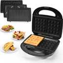 3 in 1 Sandwich Maker, Portable Waffle Iron Maker, Electric Panini Press with Removable Non-Stick Plates LED Indicator Lights, Cool Touch Handle for Breakfast Toaster, Grilled Cheese Bacon and Steak
