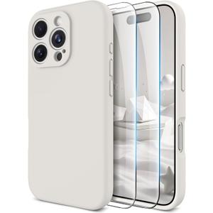 3 x OTOFLY for iPhone 16 Pro Max Case, Compatible with MagSafe, Shockproof Magnetic Silicone Case for iPhone 16 Pro Max,[Military Grade Protection] [2 Pack Screen Protectors], Stone