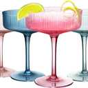 Ribbed Coupe Glasses 4Pcs Mixed Colors, Cocktail Glass, Vintage Martini Glasses, Ribbed Coupe Glasses, Ideal for Cocktail, Champagne