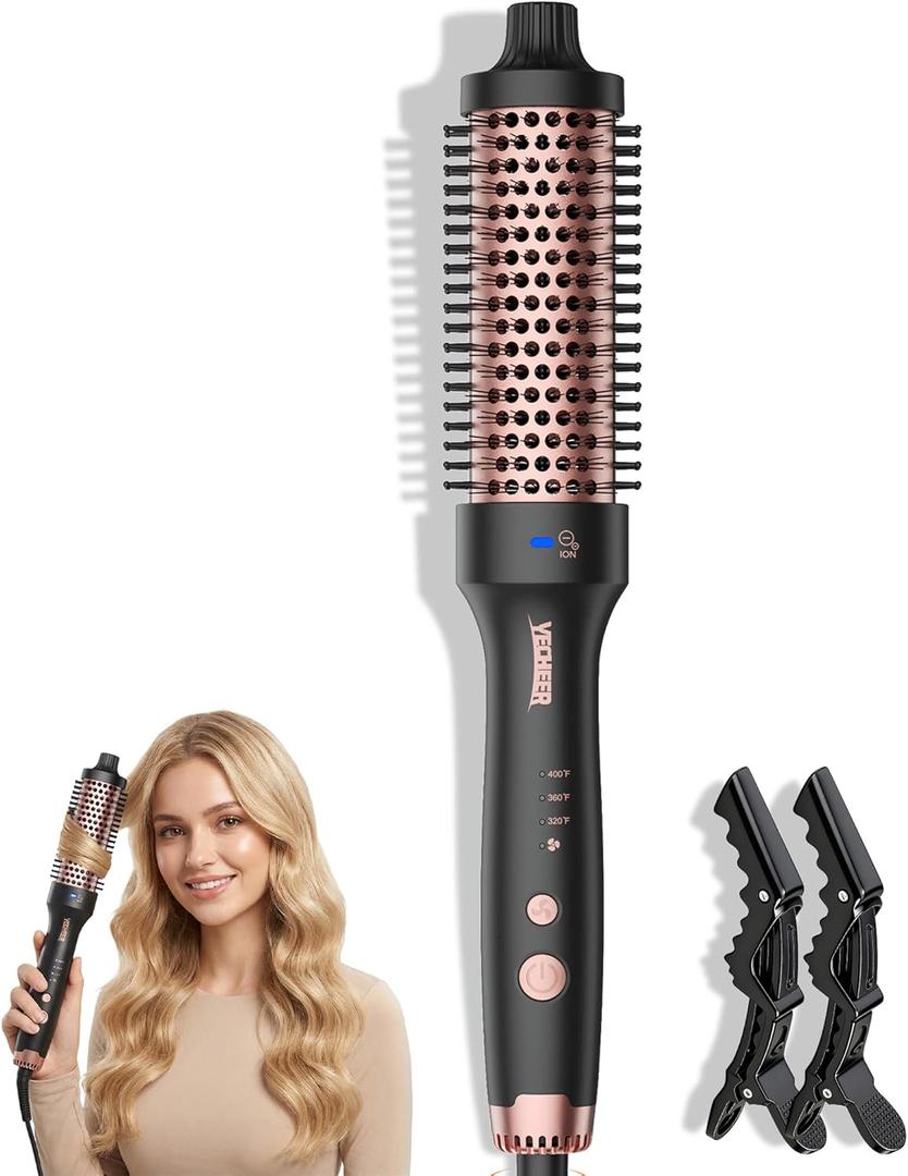 Thermal Brush for Hair Volume Boost, Upgraded 1.5 Inch Heated Curling Brush for Fast Styling & Blowout Look, 2 Negative Ion Release to Smooth Frizz, Airflow Heat & Dual PTC Technology Hair Tool
