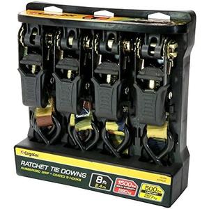 Cargoloc Premium Ratchet Tie Downs - 4 Pk - 8 Ft - 500 Lbs Load Cap - 1,500 Lbs Break Strength - Cargo Straps for Moving Appliances, Lawn Equipment, Motorcycles, etc. - CAMO