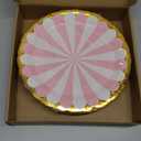 Colorful Striped Paper Plates with Gold Scalloped Edge, 9 Inch Disposable Plate, 50 Pack, Party Tableware for Birthday Celebrations, Christmas and Halloween Decorations, Soft 6 Colors