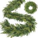 Extra Thick&Lush - 6Ft by 12 Inch Christmas Garland Norfolk Pine Garland, Real Touch Cedar Garland, Realistic Soft 120 Branch Tips Pine&Cedar Faux Greenery Cypress Garlands for Mantle Outdoor Indoor