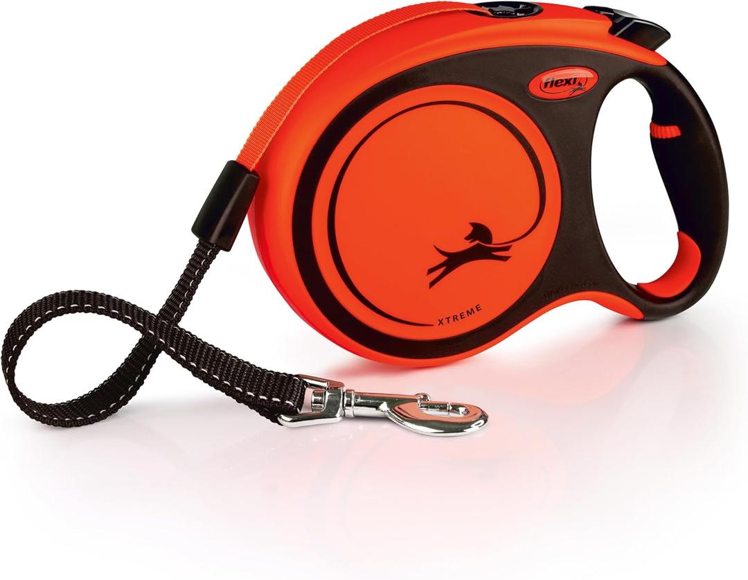 FLEXI Xtreme Tape Retractable Dog Leash for Large Dogs Upto 121 lbs.  26 ft., Orange/Black | Tangle Free Pet Walking Leash with One-Handed Brake, Pause, Lock | German Quality Product
