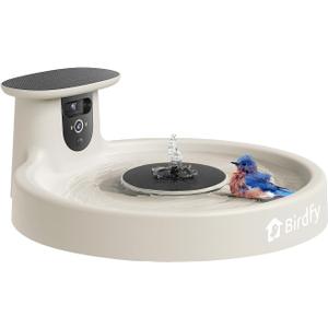 Birdfy Smart Bird Bath with Camera Solar Powered & Fountain, Dual-Lens Camera for Wildbird Watching, Auto Capture Bird Videos & Motion Detection - AI by Subscription (Yellowstone)