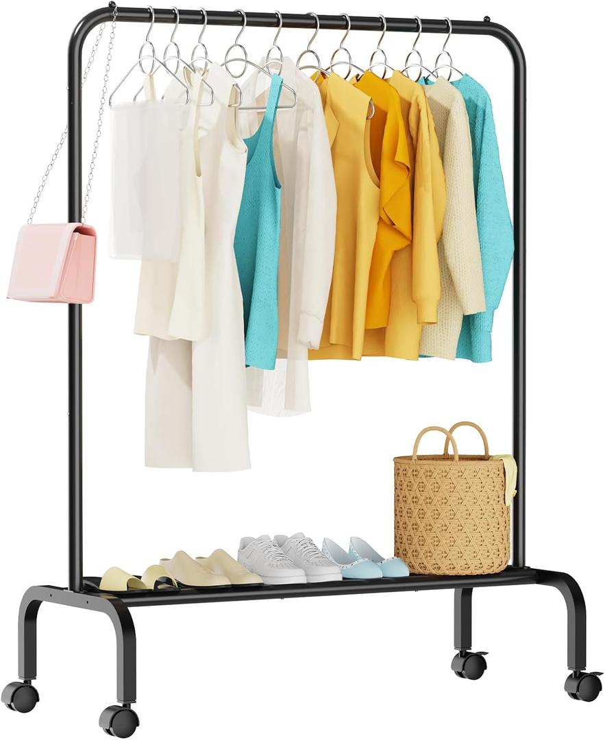 Rolling Clothing Racks for Hanging Clothes, Garment Rack for Clothes to Hang, Metal Portable Wardrobe Rack for Coats, Jackets, Shirts, Dress, Black