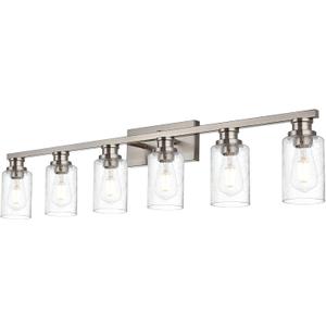 Bathroom Vanity Light Fixtures Over Mirror,6 Light Bathroom Wall Sconces Lighting with Metal Base and Seeded Glass Shade for Porch Workshop Dressing Table