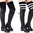 Thigh Highs Leg Warmers for Women Over Knee High Leg Warmer Crochet Long Socks, Free Size Fits Most Women And Girls (Black)
