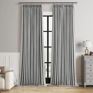 Dark Grey Pinch Pleated Linen 100% Blackout Curtains for Men Bedroom Room Darkening Thermal Insulated Black Out Pinch Pleat Drapes for Living Room Window 108 Inch Length 2 Panels Set Charcoal
