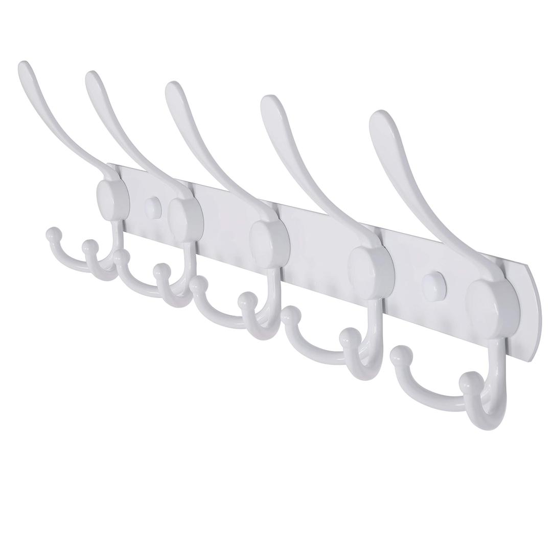 Dseap Coat Rack Wall Mount - 29.5” Long 8-Tri-Hooks Heavy Duty Coat Hanger Rail Wall Hooks for Hanging Coats Hats Clothing Clothes Purse Mudroom Entryway, White