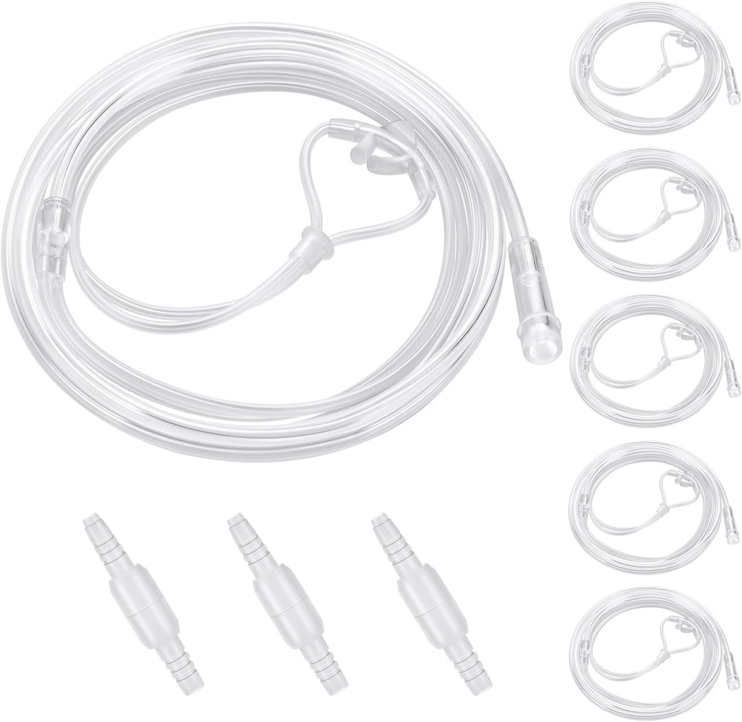 5 Pack Cannula Nasal 7 FT Super Soft Nasal Cannula Tubing for Oxygen Nose Tubing - High Flow, Kink Resistant, Highly Visible, Lightweight Tubing with 3 Pack Oxygen Tubing Connector
